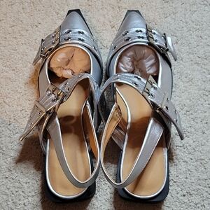 Silver Women's Buckle Strap Shoes